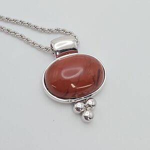 New! ANNALEECE By DEVRIES Carnelian Necklace SWAROVSKI Rhodium Plate 20"